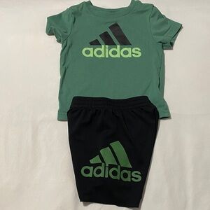 Adidas Kids Green Tee and Black Shorts Set